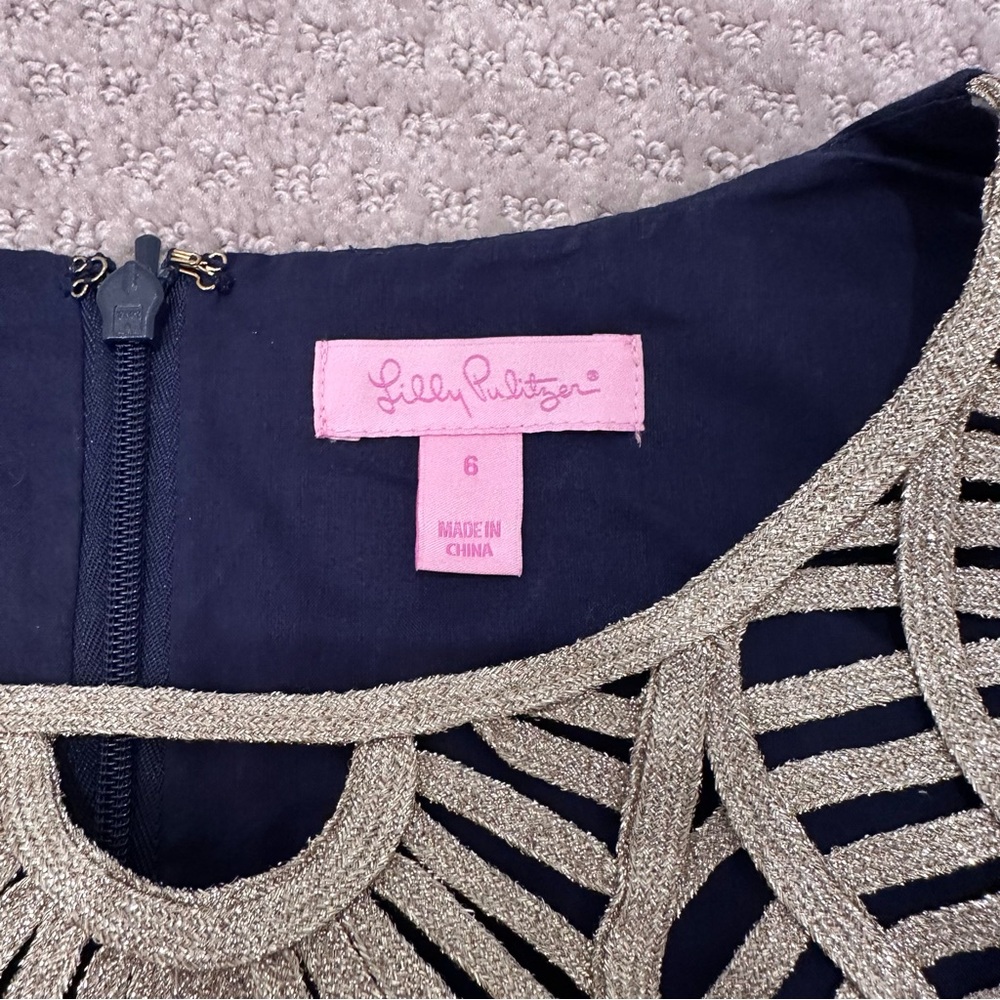 Lilly Pulitzer Tana Shift Dress, True Navy/Soutache Gold, Size 6 style # 25138 - Picture 2 of 11